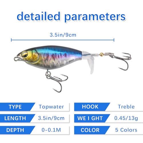 Topwater Fishing Lure with Rotating Tail for Bass, Pike & Catfish