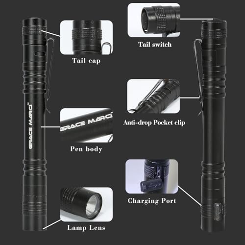 Tactical USB-C Rechargeable Pen Light with 3 Modes, Clip, IP64 Aluminum
