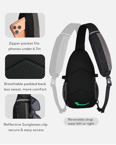 WATERFLY Black RFID Crossbody Sling Bag for Travel & Hiking - Small Daypack