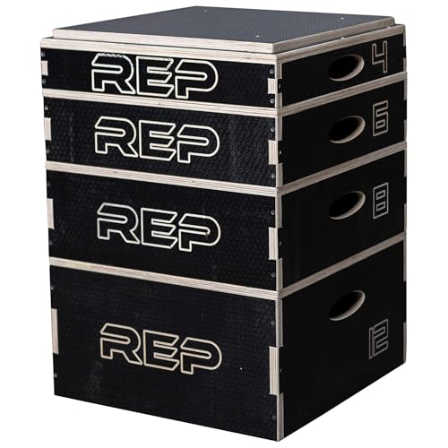 Wooden Plyo Box - Stackable Jump Platform for Home Gym - 4, 6.8, 12 Inch
