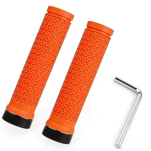 Ergonomic Non-Slip Bike Grips - Orange Lock-On Rubber Handlebar Grips