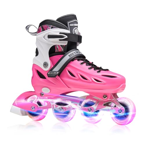 METROLLER Adjustable Inline Skates for Girls Boys Women Adults - Rose (Large Youth & Adult 4-7 US)