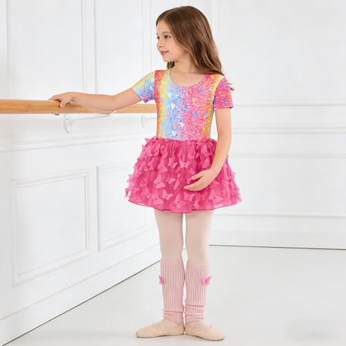 Ballet Leotard for Girls with Skirt - Pink Glitter 4T