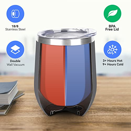 Insulated Stainless Steel Wine Tumbler with Lid - 12oz, Gray