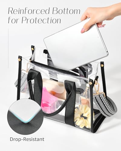 Clear Tote Bag for Women - Water-Resistant PVC - Black
