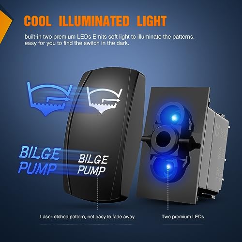 5 Pin Bilge Pump Rocker Switch with Jumper Wires - Laser Blue