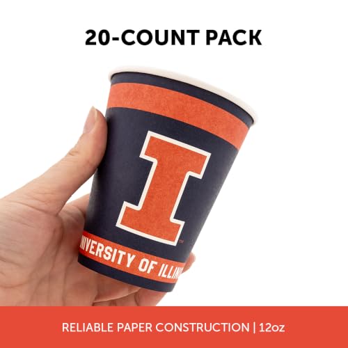12 oz Paper Cups - 20 Pack with University of Illinois Logo