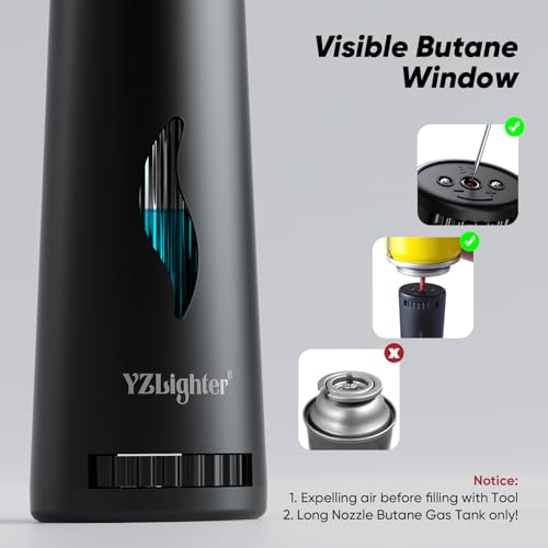 YZLighter 11.3'' Refillable Butane Torch Lighter with Visible Fuel Window, 360° Flexible Long Neck, Windproof