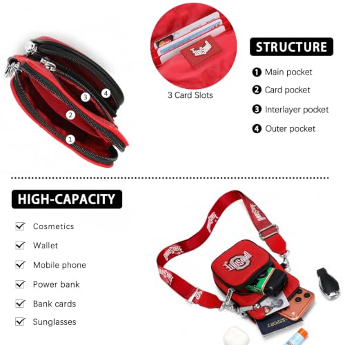 Montana West NCAA Red Team Crossbody Bag with Card Slots & Adjustable Strap – Women’s Leather Purse for Tailgate Gift