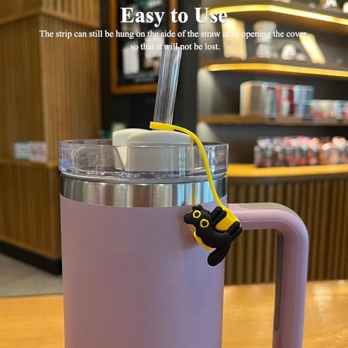 Black Cat Straw Toppers - Silicone Drink Covers for Tumblers - Set of 6