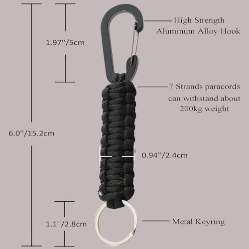 Heavy Duty Paracord Keychain with Carabiner - Black & Army Green