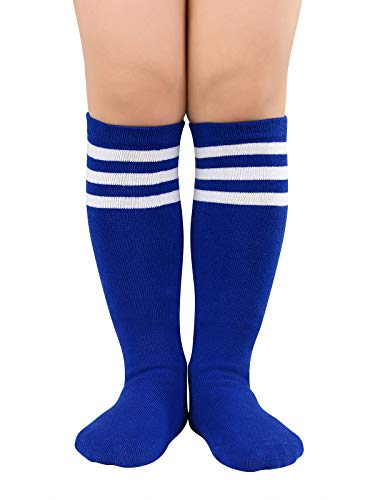 Youth Soccer Socks - Knee High, Breathable for Kids 6-9 Years - Blue White & Black White