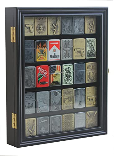 Black Wall Mount Display Case for Zippo Lighters - Holds 30 Collectibles