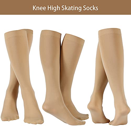 Ice Skating Socks for Women - Knee High Nylon, Nude Color - 6 Pairs