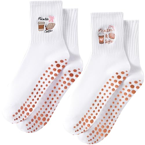 Pilates Grip Socks for Women - Ruffle Cotton, 5-10in - Brown & Coffee