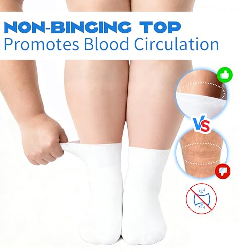 Forcool X-Large 6-Pair Diabetic Ankle Cotton Socks for Men Women - White