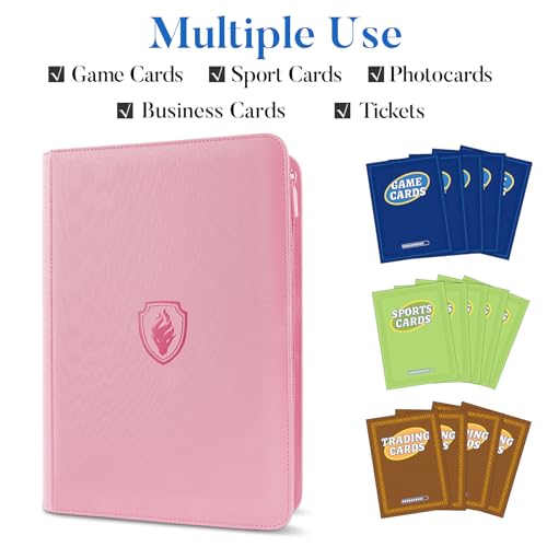 9 Pocket Trading Card Binder Album - Sturdy Zip Holder for 360 Cards, Pink
