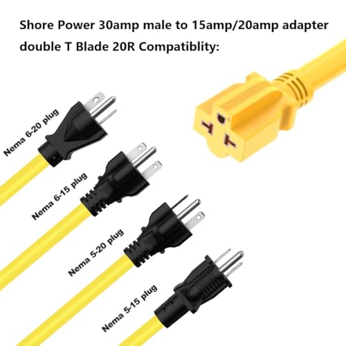 Marine Shore Power Adapter 30A to 20A NEMA L5-30P to 5-15/20R, 6-15/20R, 6-20R, 5-15R