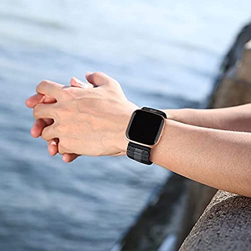 8 Pack Nylon Replacement Band Compatible with Fitbit Versa 2 / Lite / SE, Adjustable Stretchy Solo Loop Fabric Strap for Women Men