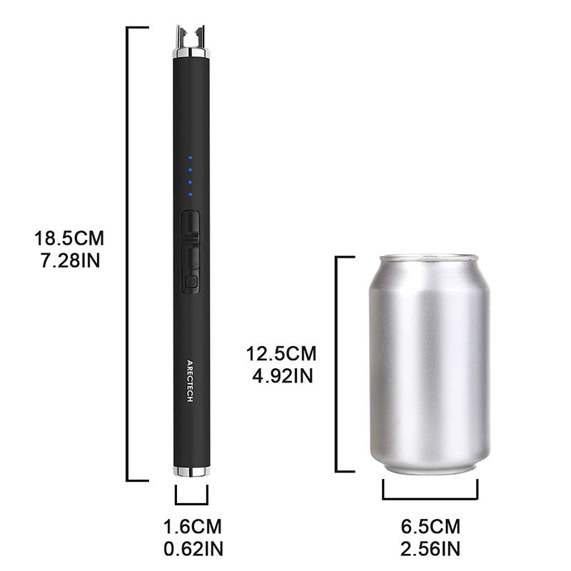 ARECTECH Rechargeable Electric Candle Lighter, Christmas Stocking Stuffers Gifts for Mom Men Wife, Arc Plasma Windproof Lighter for Candle Kitchen Birthday with Type-C Cable, Black 2 Pack