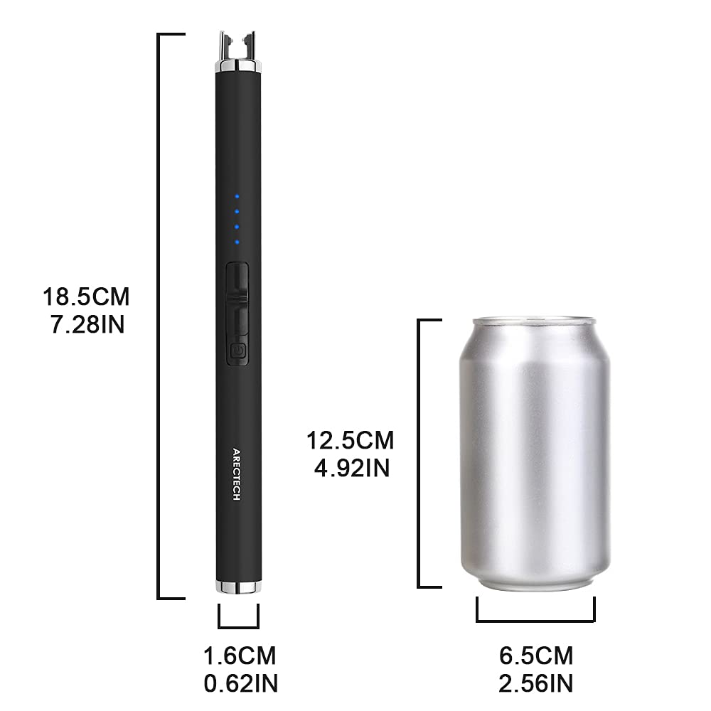 ARECTECH Rechargeable Electric Candle Lighter, Arc Plasma Windproof Lighter for Candle Kitchen Birthday, Christmas Stocking Stuffers Gifts for Mom Men Wife with Type-C Cable, Black