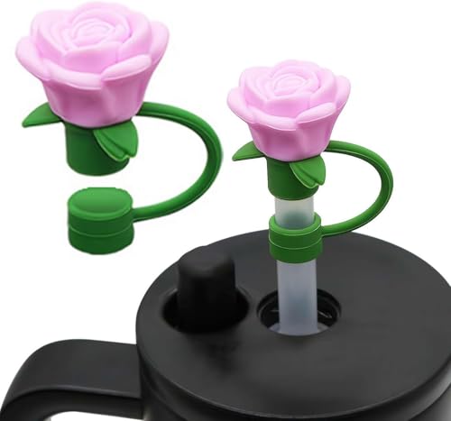 Rose Flower Silicone Straw Covers for Stanley Cup - Purple