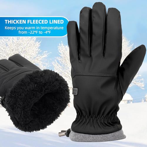 Winter Waterproof Ski Gloves with Touchscreen - Black With Buckle, Medium
