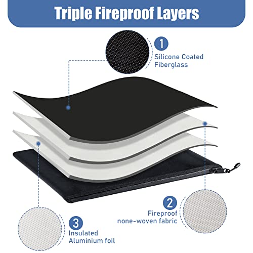 4 Pack Fireproof Document Bags 13.4 x 9.4 Inch Waterproof and Fireproof Money Bag Document Holder with Zipper Fireproof Safe Storage Bag for A4 Documents, Money, Passport and Tablet