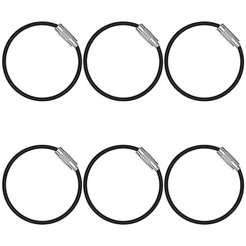 4-Inch Heavy Duty Stainless Steel Wire Keychain Cable - 12 Pack Black