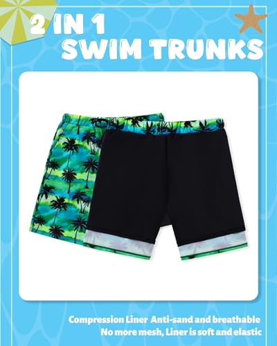 Boys Swim Trunks with Compression Liner - Palm Tree, 5-6 Years