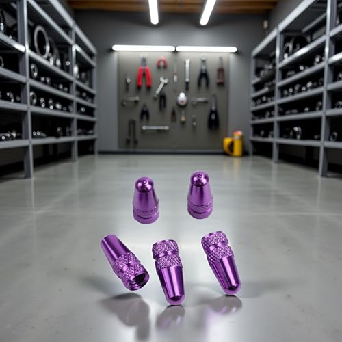 Purple Aluminum Presta Valve Stem Caps - 5 Pack for MTB & Fixie