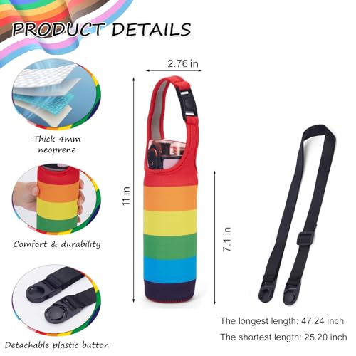 Rainbow Neoprene Bottle Holder - Adjustable Crossbody Pouch - Medium 16oz