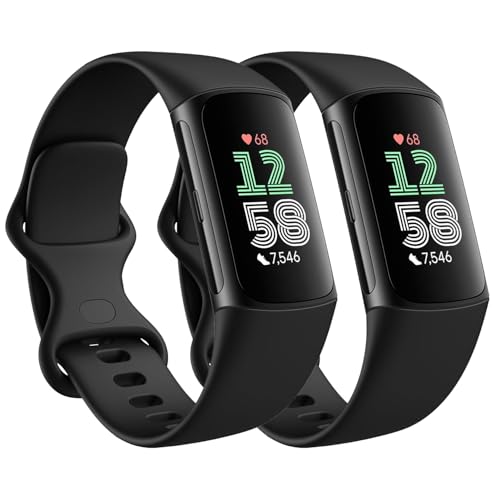 Soft Silicone Replacement Bands for Fitbit Charge 6/5 - Black, Large