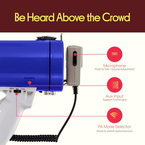 50W Portable Megaphone Bullhorn Speaker - Blue