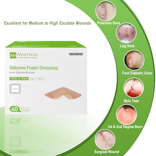 NeuHeils 4x4 Silicone Foam Dressing with Border - 40 Pack for Bed Sores