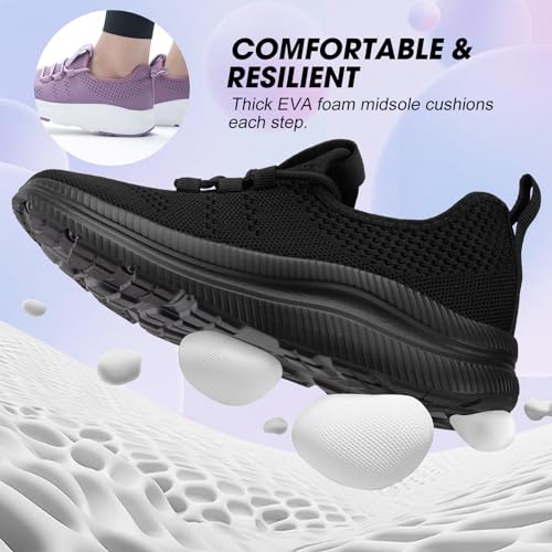 ZOVE Wide Toe Box Athletic Shoes Women 8-8.5 Wide Black Lightweight Sneakers