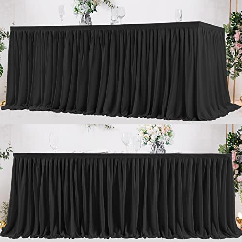 PARTISKY 17ft Black Polyester Ruffle Table Skirt for Banquet & Wedding Tables