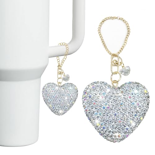 Silver Glitter Heart Charm for Cup Accessories