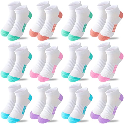 Ankle Athletic Socks for Kids - 12 Pairs, Cotton, White (7-10 Years)