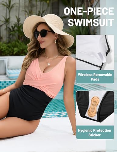 UMIPUBO Women's One Piece Swimsuit Tummy Control Sexy V Neck Bathing Suit Slimming Adjustable Push Up Swimwear
