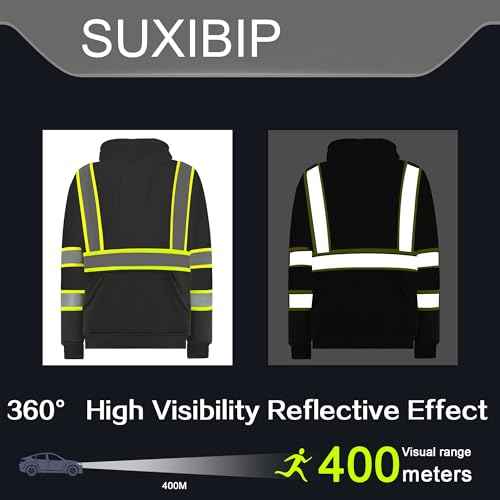 High Visibility safety hoodie ANSI Class 3 Fleece Lining Sweatshirts with Pockets, Hi-vis Pullover Hoodies for Men