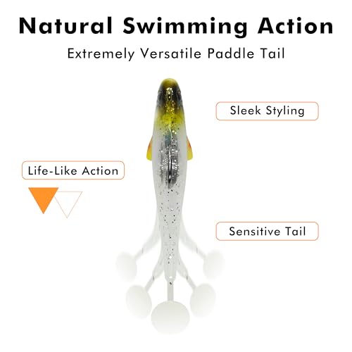 TRUSCEND Shadtale 4-inch 5/8oz Sinking Vibrating Soft Fishing Lure with BKK Hooks - Bass Trout Crappie Walleye