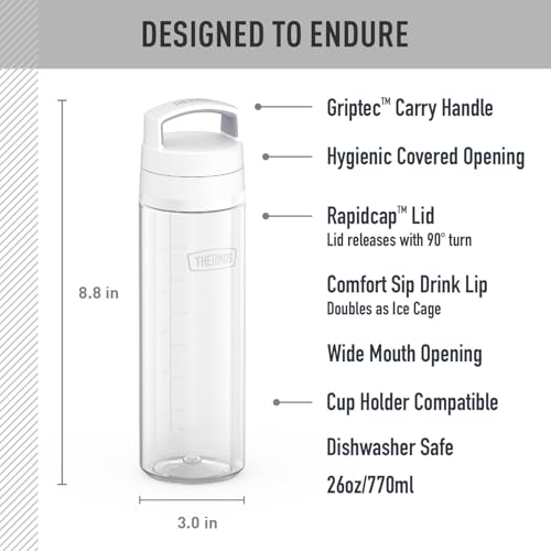 THERMOS ICON Series 26oz Clear Hydration Water Bottle with Wide Mouth & Rapidcap Lid