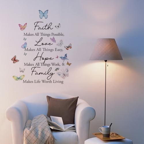 Inspirational Butterfly Wall Decal - Faith, Hope & Love - Blue