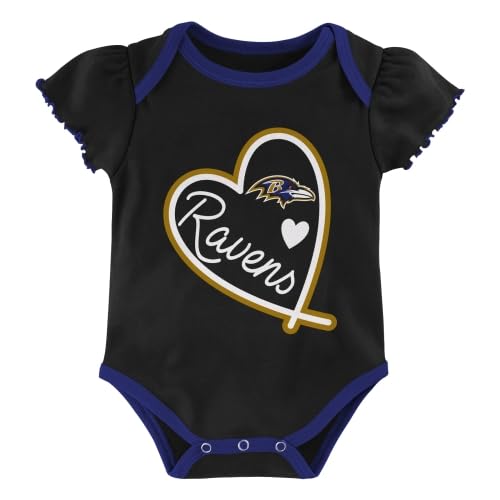 NFL Baby Bodysuit 3-Pack - Short Sleeve - Baltimore Ravens - 12 Months