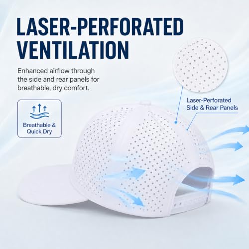 Syimnuor White Waterproof Quick Dry Baseball Cap Snapback Trucker Hat for Men Women