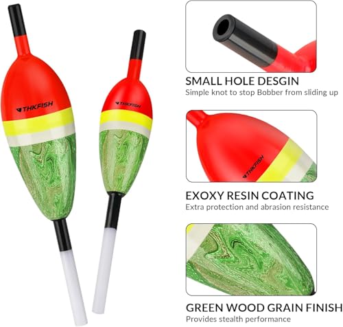 THKFISH Red/Green Mixed 6PCS Slip Bobbers - Balsa Wood Fishing Floats for Crappie Bluegill Trout
