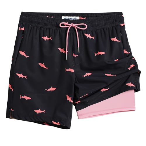 2-in-1 Men's Swim Trunks 7-Inch Board Shorts for Swimming
