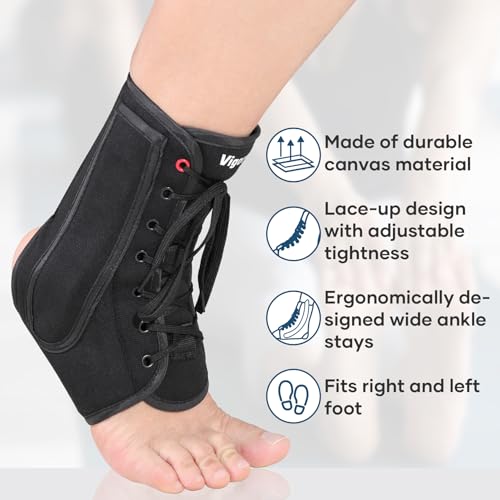 Vigorwise Large Black Lace-Up Ankle Brace Support for Men & Women