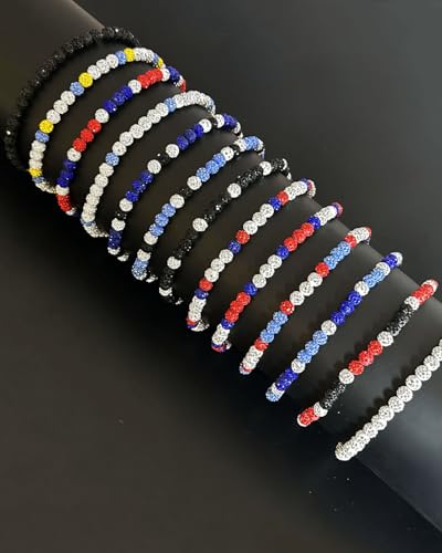 Baseball Bead Necklace for Men - 16 Inch Red/Black/White Rhinestone Ice Necklace